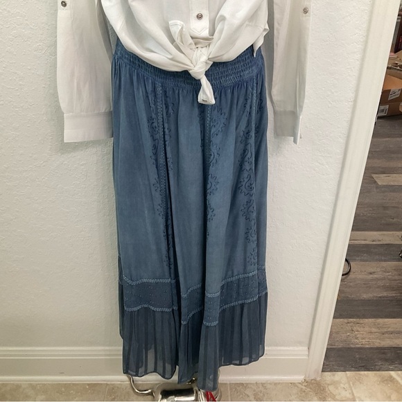 111- Now & Then Blue Maxi Skirt with beautiful detailed designs, Size Large. - Picture 1 of 6